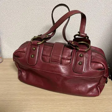 ANNA SUI 빨간색 가죽 핸드백 지퍼 포함