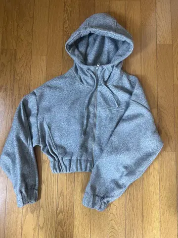 ZARA 그레이 후드 부착 크롭 후드티 L