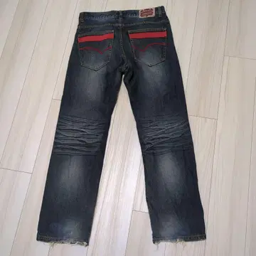 남성용 다크 블루 데님 빨간색 자수