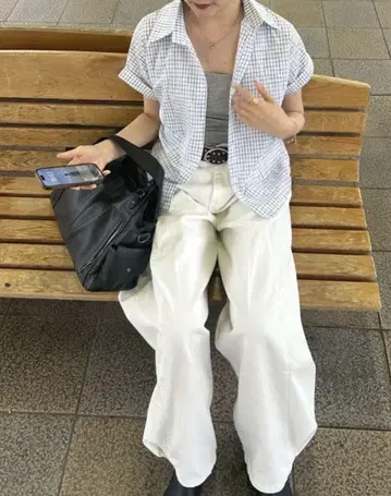 nugu 화이트 코튼 와이드 팬츠 L