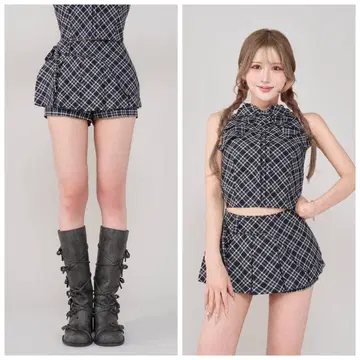 다리치 Darich 체크 스커트 라이크 숏팬츠 네이비 M