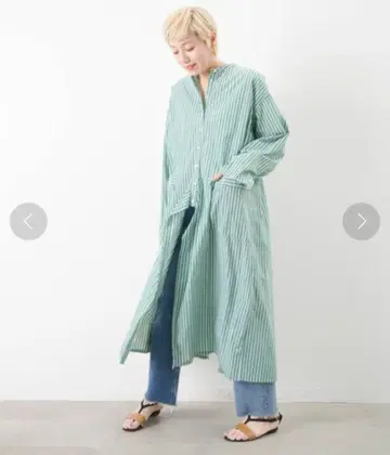 레이디 루카 스트라이프 셔츠 원피스 그린