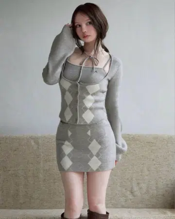ANDMARY Argyle ribbon knit set up