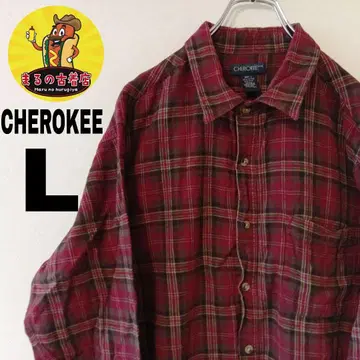 USA 구제 의류 CHEROKEE 플란넬 셔츠 L 레드 모스그린 체크