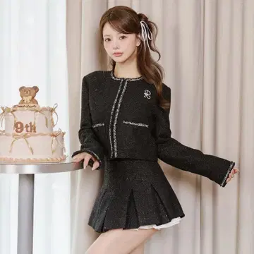 다리치 스팽글 트위드 미니 스커트