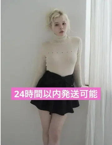 andmary 메리 터틀 니트 탑 핑크 베이지