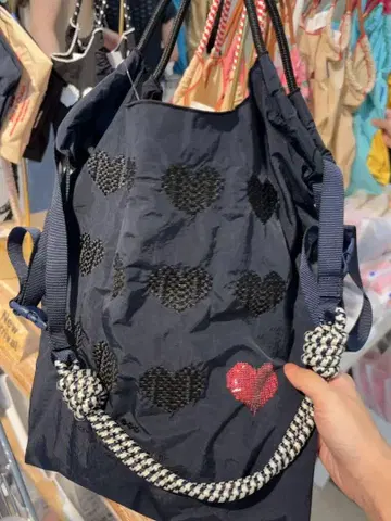 하트 무늬 나일론 에코백 고베 한정판