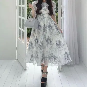 evelyn 꽃무늬 플리츠 OP 아이스 그레이 양산형 스나계