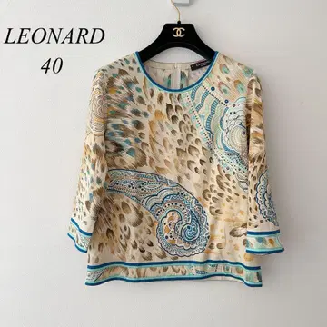 고급! 새상품급 레오나르 LEONARD 레오파드 칠부 소매 T셔츠