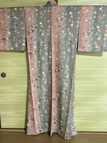 기모노 코몬 순수 실크 L 사이즈 벚꽃