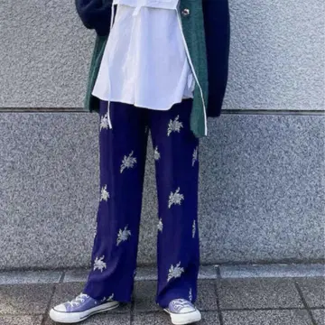 누키테파 자수 자수 캐주얼 팬츠 이지 캐주얼