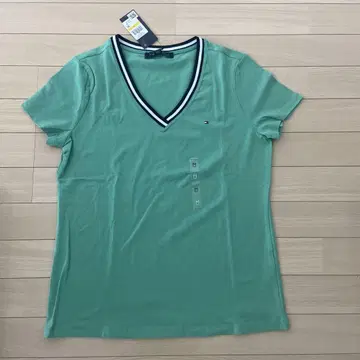 TOMMY HILFIGER 그린 V넥 T셔츠