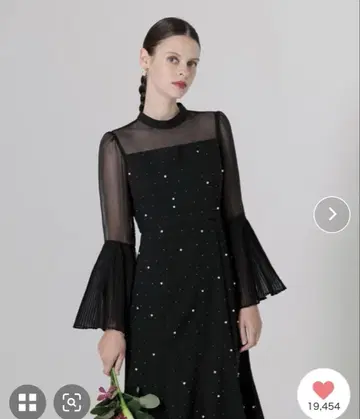 Leja/펄 비쥬가 달린 비침 플리츠 머메이드 원피스 원피스
