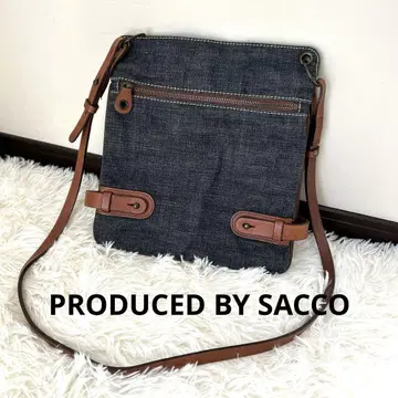 [ 새상품급 ] PRODUCED BY SACCO 다크 데님 가죽 숄더백