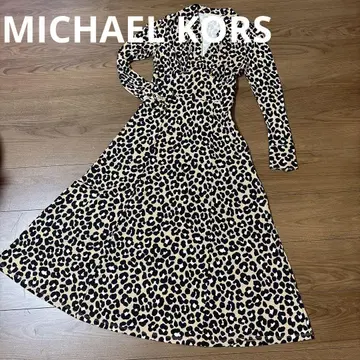 가격 대폭 인하 MICHAEL KORS 레오파드 카라 부착 롱 드레스