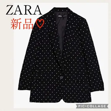ZARA 도트 테일러드 자켓 블랙