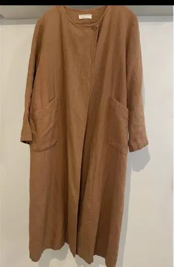 fog linen work 린넨 100% 노카라 롱 자켓