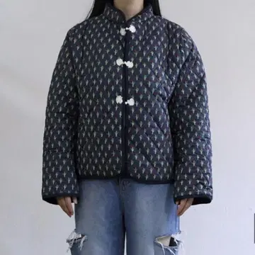 네이비 꽃무늬 퀼팅 자켓