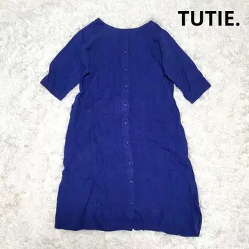 TUTIE. 린넨 셔츠 원피스 블루 크루넥