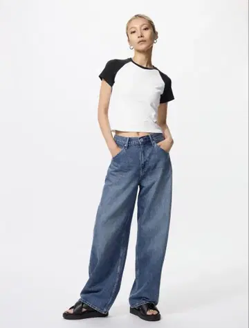 유니클로 UNIQLO 배기 커브진 WOMEN 23 BLUE 블루