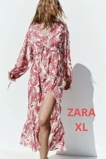 [ XL ] ZARA 완판 컷워크 자수 프린트 패턴 미디 기장 원피스