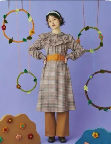 poppy 프릴 체크 원피스 아사기니뇨