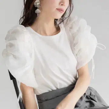 택 포함 RANDA 드로스트 슬리브 컷 상의 화이트
