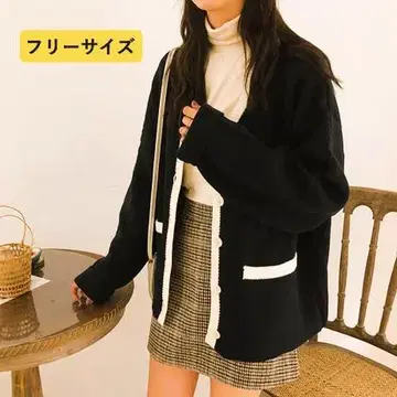 n55 [미사용 새상품] 레트로 파이핑 가디건 네이비 여성용