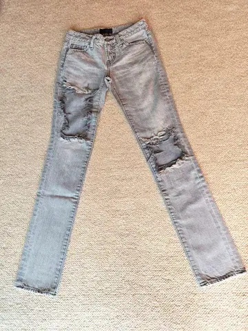 moussy 데미지 가공 그레이 데님 팬츠