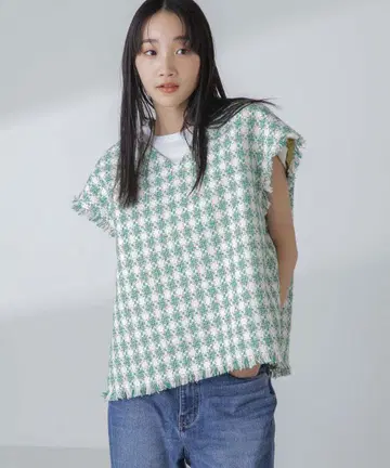 나노 유니버스 라메 팬시 트위드 숏 베스트