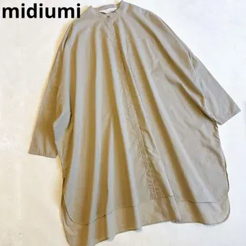 midiumi 밴드 카라 롱 셔츠 원피스 무릎 기장 오버 사이즈