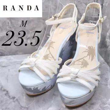 RANDA 샌들 화이트 크로스 스트랩 통굽 웨지 M 23.5