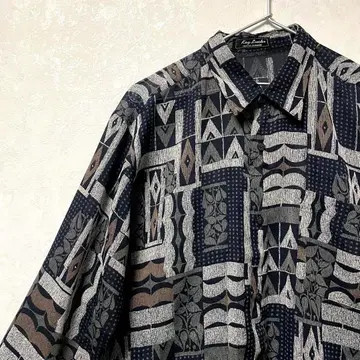 디자인 셔츠 올 패턴 빈티지 레트로 멀티 네이비 아트 독특한 긴팔