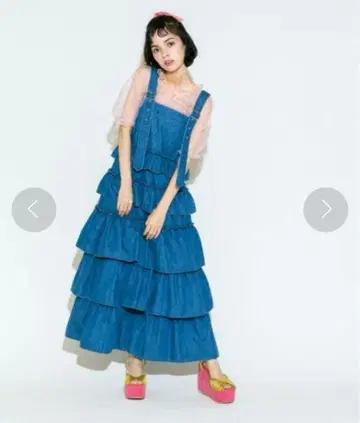 프릴 데님 롱 점프 스커트/캔디 스트리퍼