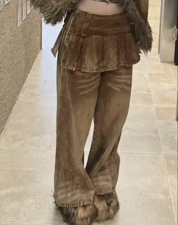 아메리칸 빈티지풍 스커트 팬츠풍 데님 팬츠