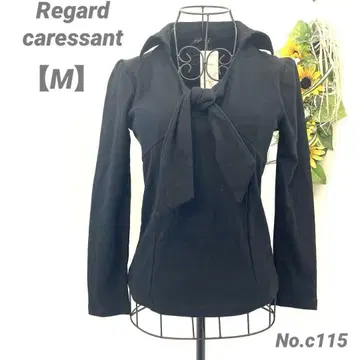 Regard caressant 7부 소매 리본 포함 상의 M 블랙 슬림