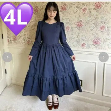 코튼 100% 시마무라 maihee 리본 포함 원피스 네이비 컬러 4L