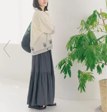 니코앤드 린넨 혼방 플레어 스커트 캉캉 스커트 L