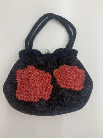 새상품급 비즈 백 빨간색 블랙 쇼와 레트로