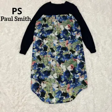 새상품급 PS 폴스미스 니트 롱 원피스 이소재 절개 실크 꽃무늬 M