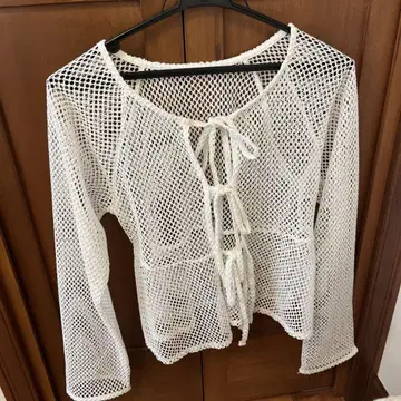 그물 짜임 리본 포함 긴팔 상의 F