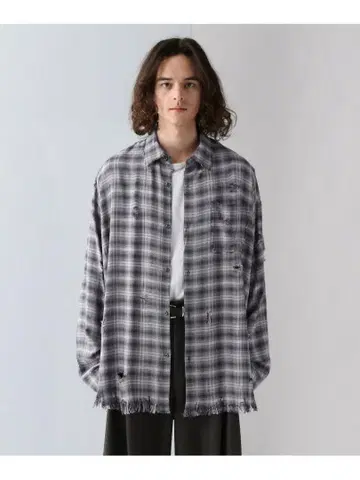HARE BIG 데미지 체크 셔츠