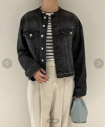 mila owen 데님 자켓 크롭 기장 노카라 G 자켓 손세탁 가능