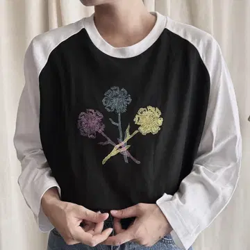 코튼 래글런 셔츠 남성용 긴팔 7부 소매 꽃무늬