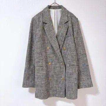 새상품급 미라 오웬 금장 버튼 더블 블레이저 테일러드 자켓 트위드