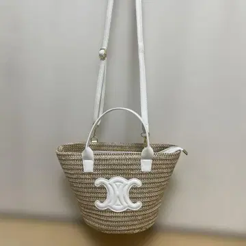 베이지 스트로우 바스켓백 로고