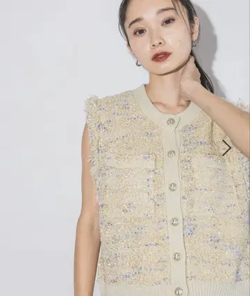 완판 JEANASIS 자카드 니트 숏 베스트 택 포함 미사용 새상품