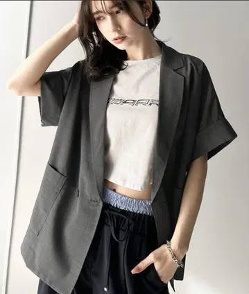 클래식 엘프 린넨 느낌 시어 돌먼 숏 슬리브 자켓