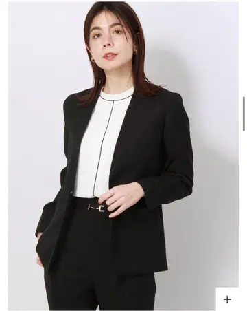 수트 컴퍼니 수트 세트 노카라 자켓 테이퍼드 팬츠 블랙