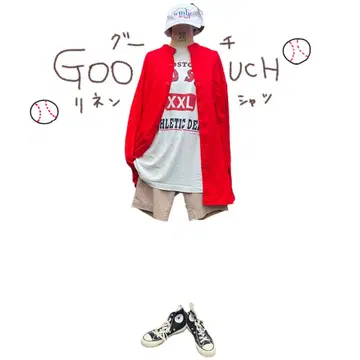 GOOUCH 구치 린넨 XL 스탠드 카라 셔츠 레드